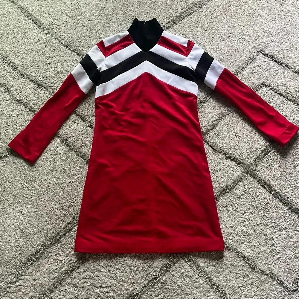 MSGM Red, Black & White Long Sleeve Dress